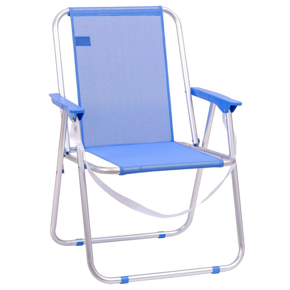 SILLA FIJA PLEGABLE ALUMINIO AZUL PLAYA 50 X 54 X 75 CM TEJIDO TEXTILENO 1X1 -IDEAL PARA LA PLAYA- TUBO DE ALUMINIO 19 MM