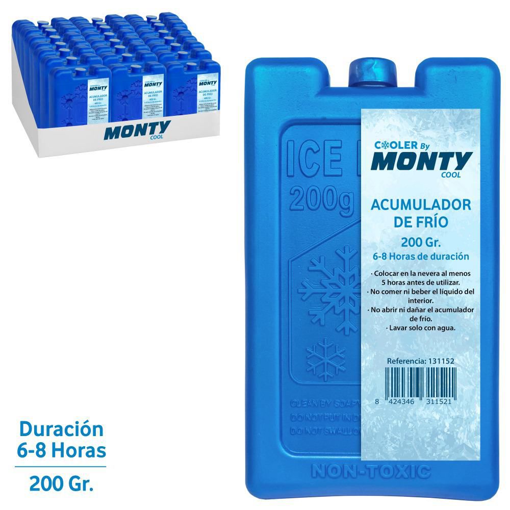 ACUMULADOR FRÍO 200 CC PLÁSTICO AZUL 8,50 X 2 X 15 CM MANTIENE FRIO 6-8 HORAS- CAJA EXPOSITORA 24 UDS