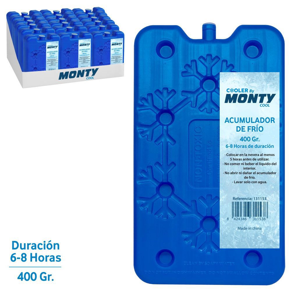 ACUMULADOR FRÍO 400 CC PLÁSTICO AZUL 14 X 1,50 X 25 CM EXTRAFINO-MANTIENE FRIO 6-8 HORAS- CAJA EXPOSITORA 18 UDS