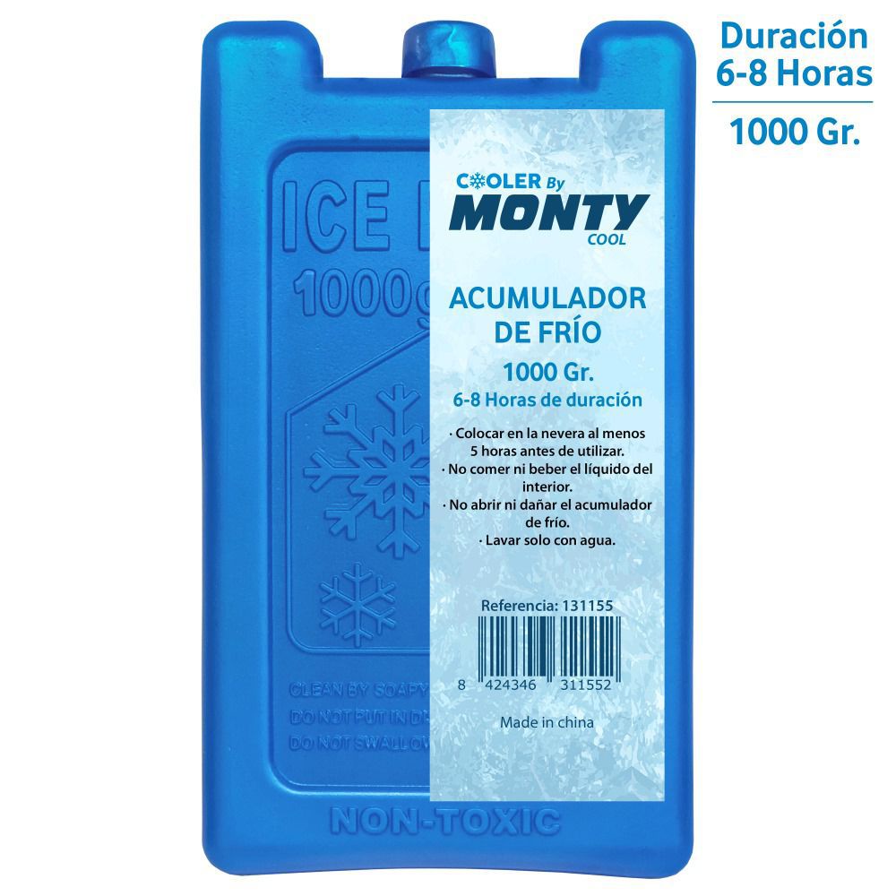 ACUMULADOR FRÍO 1000 CC PLÁSTICO AZUL 11,50 X 5 X 21,50 CM MANTIENE FRIO 6-8 HORAS