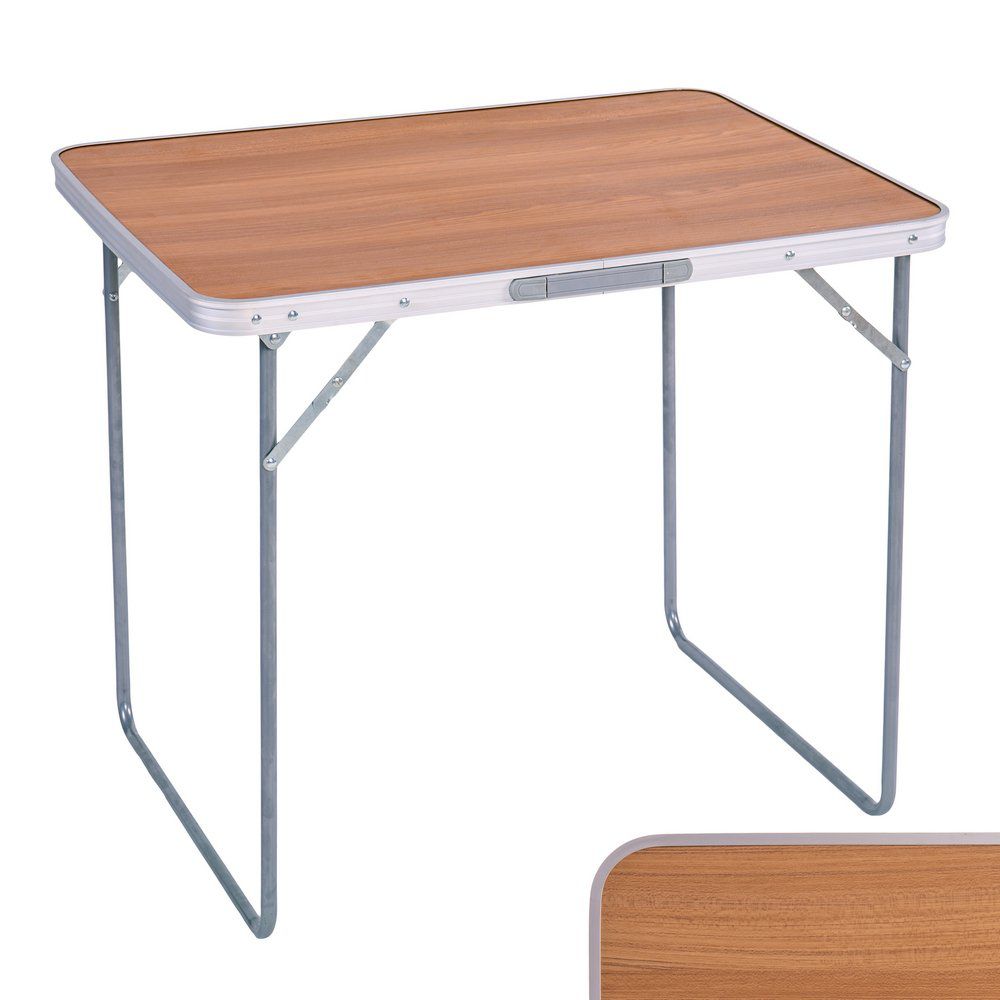 MESA PLEGABLE HIERRO / MADERA NOGAL 80 X 60 X 70 CM TABLERO 4 MM MDF / PATAS ACERO PLEGABLES / ASA PARA TRANSORTE - TUBO 16 MM