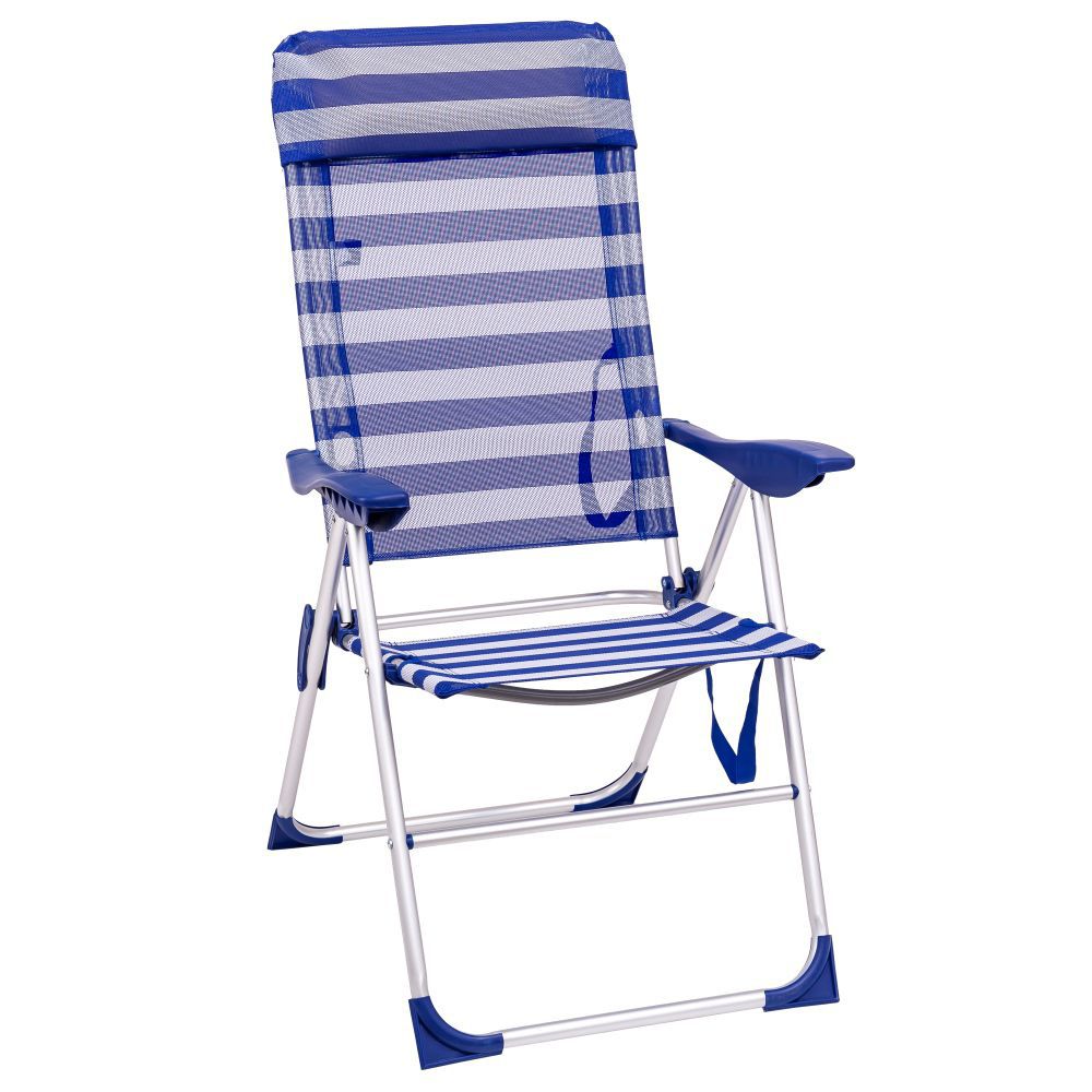 SILLON 5 POSICIONES ALUMINIO / TEXTILE 61 X 66 X 110 CM SILLON 5 POSICIONES RESPALDO ALTO ALUMINIO TEXTILENE AZUL RAYAS TUBO 22-19MMX1.1-1.4MM 59X42X108 CM