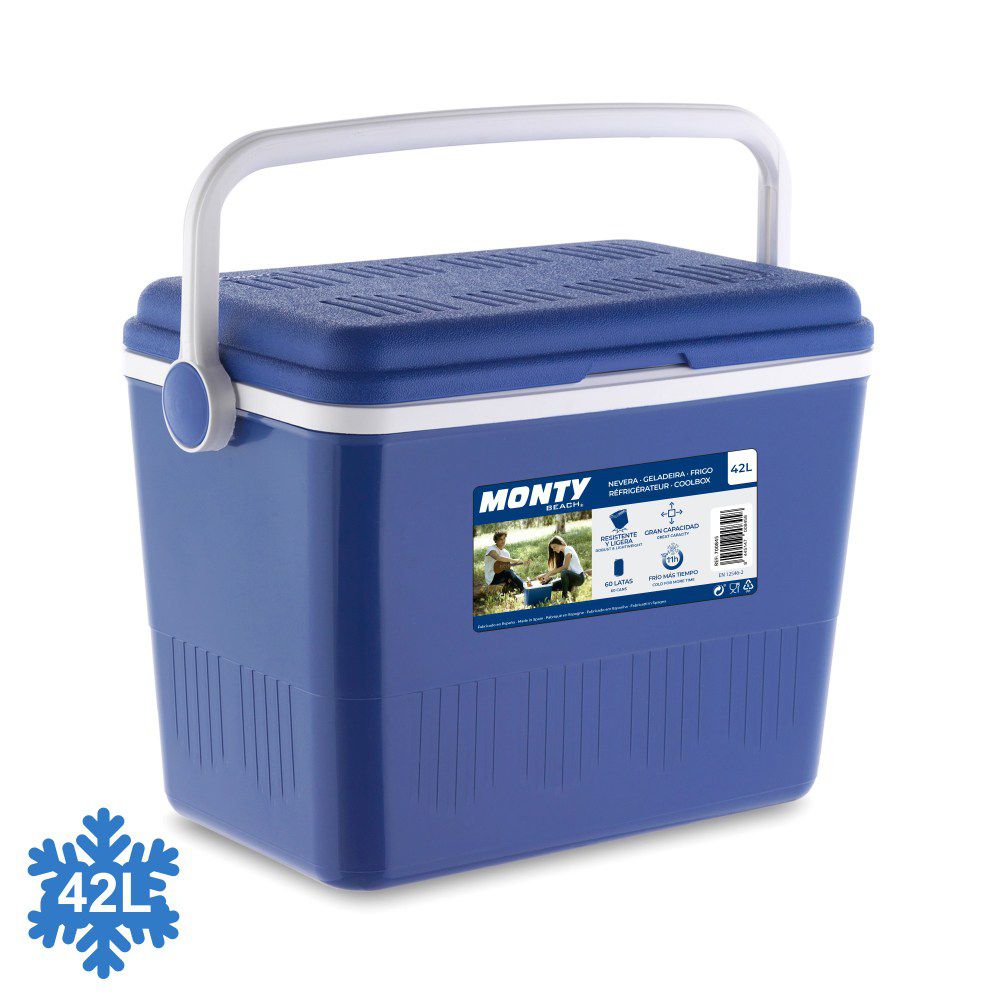 NEVERA RÍGIDA 42 LITROS MONTY 55 X 35 X 40 CM LIGERA, DISEÑO COMPACTO- CAPACIDAD 60 LATAS Y APTA BOTELLAS VERTICALES 2 LITROS