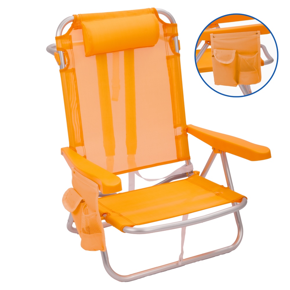 SILLA 4 POS.C/COJIN Y BOLSILLO ALU-MANGO 61 X 47 X 80 CM CON COJIN- BOLSILLO LATERAL TELF. Y BOTELLA- TRANSPORTE MOCHILA -TUBO ALUMINIO 22 MM