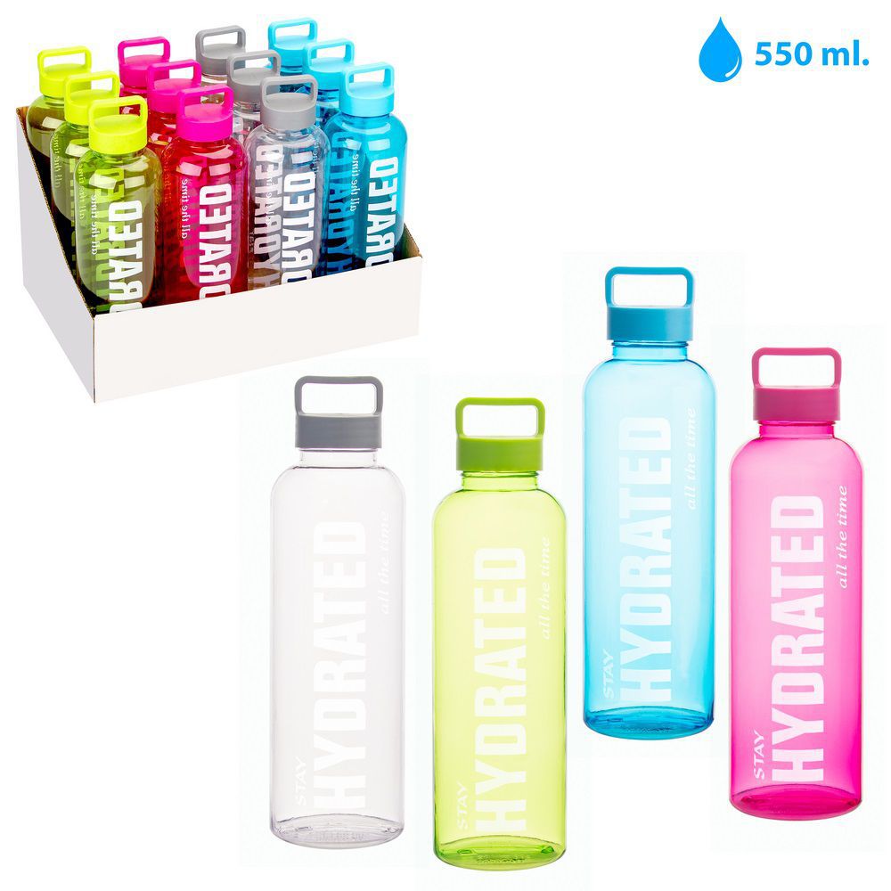 BOTELLA ROSCA 550 CC PLÁSTICO 4/C CAJA EXPOSITORA 12 UDS