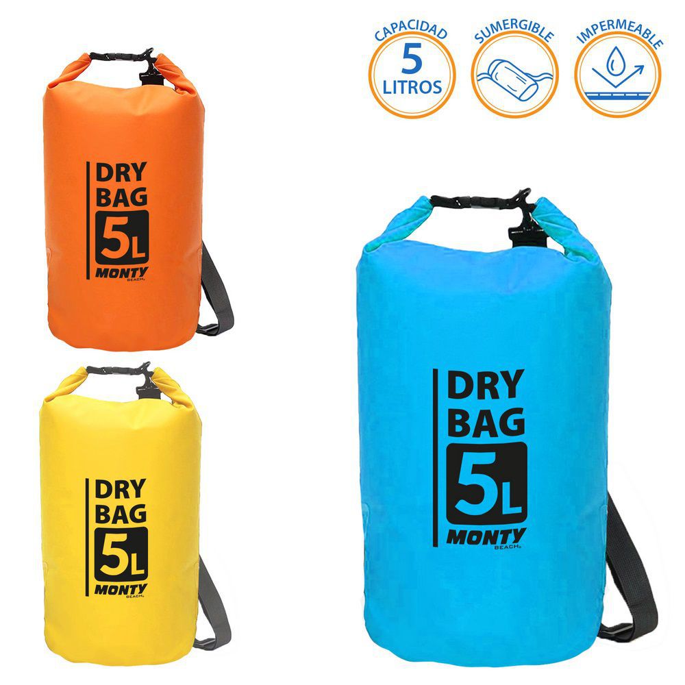 BOLSA IMPERMEABLE 5 LITROS 3/C 18 X 36 CM TOTALMENTE ESTANCA - IDEAL PARA IR A LA PLAYA O EN DIA DE LLUVIA CON ASA LATERAL BANDOLERA