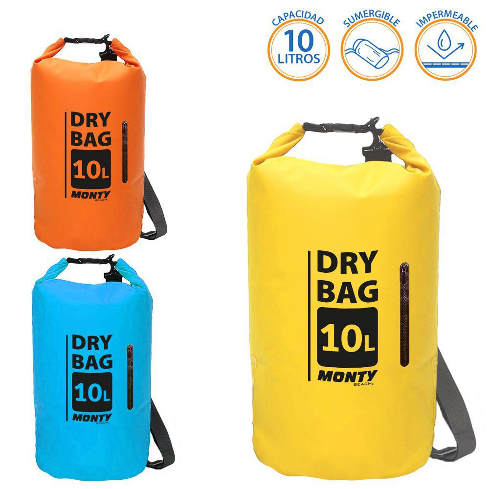 BOLSA IMPERMEABLE 10 LITROS 3/C 20 X 49 CM INCLUYE BOLSILLO CREMALLERA- TOTALMENTE ESTANCA - IDEAL PARA IR A LA PLAYA O EN DIA DE LLUVIA CON ASA LATERAL BANDOLERA