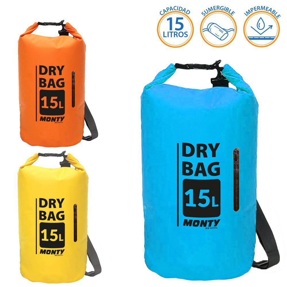 BOLSA IMPERMEABLE 15 LITROS 3/C 22 X 50 CM INCLUYE BOLSILLO CREMALLERA- TOTALMENTE ESTANCA - IDEAL PARA IR A LA PLAYA O EN DIA DE LLUVIA CON ASA LATERAL BANDOLERA