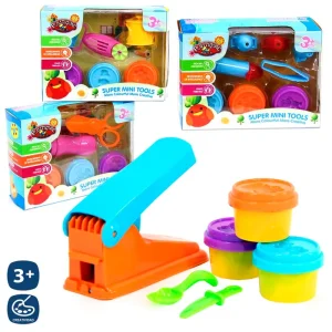 S/3 BOTE PLASTILINA C/ MOLDES Y ACC. 4/M BOTES PLASTILINA CON ACCESORIOS 5M. CAJA VENTANA 19X14 CM.