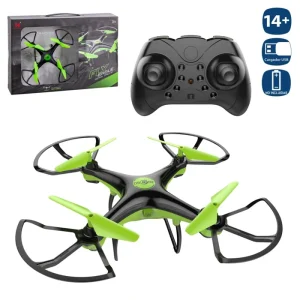 RADIO CONTROL DRON FLY EAGLE 24 CM 4 CANALES Y 6 EJES CON LUZ. MANDO PALANCA PILAS 3XAAA NO INCL. BATERIA INCLUIDA 3,7V 300 MHZ CON CARGA USB. 8 MINUTOS DE VUELO Y