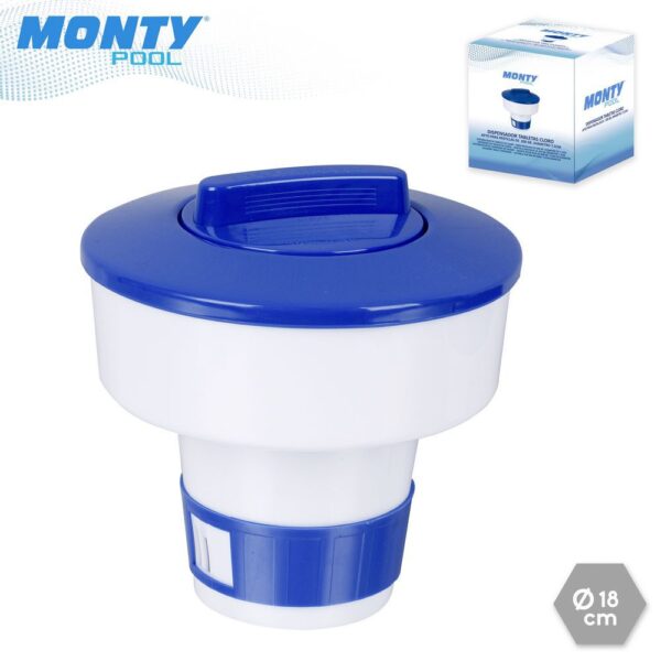 DISPENSADOR TABLETAS CLORO PISCINA 18 X 18 CM APTO PARA PASTILLAS DE 200 GR. DIÁMETRO 7,5CM. RECOMENDADO PARA MINIPISCINAS.