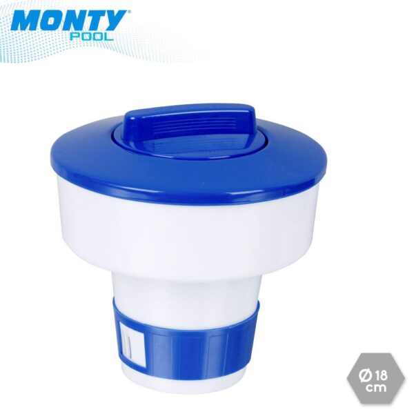 DISPENSADOR TABLETAS CLORO PISCINA 18 X 18 CM APTO PARA PASTILLAS DE 200 GRS.