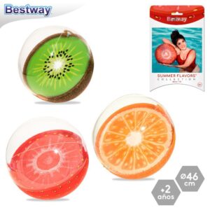 PELOTA FRUTA 3/M HINCHABLE 46 CM CAJA IMPRESA FORMA COJÍN
