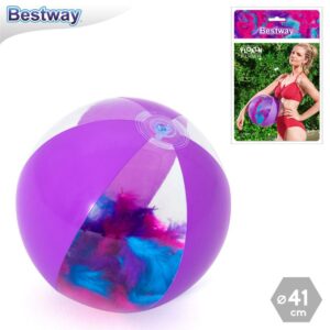 PELOTA PLUMAS HINCHABLE 41 CM CAJA IMPRESA FORMA COJÍN