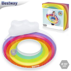 CIRCULAR RESPALDO RAINBOW HINCHABLE 107 CM CON REPOSA VASOS -PRESENTADO EN CAJA IMPRESA