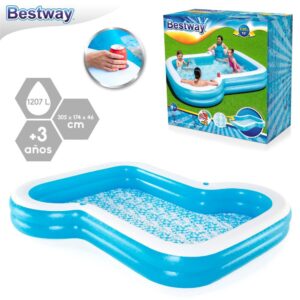 PISCINA FAMILIAR SENSATIONAL HINCHABLE 305 X 274 X 46 CM FONDO IMITACION MOSAICO- PARCHES REPARACION - CAJA IMPRESA