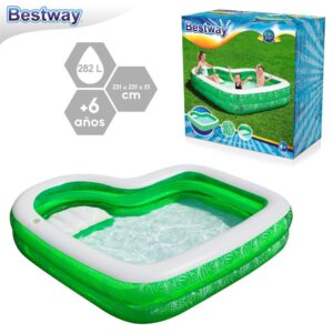 PISCINA FAMILIAR TROPICAL PARADISE 231 X 231 X 51 CM CON BANCO EN UNA ESQUINA- DISEÑO PALMERA- CAJA IMPRESA