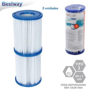 S/2 FILTRO DEPURADORA 1.249 L/H TIPO I APTO DEPURADORAS BESTWAY 1249 LITROS