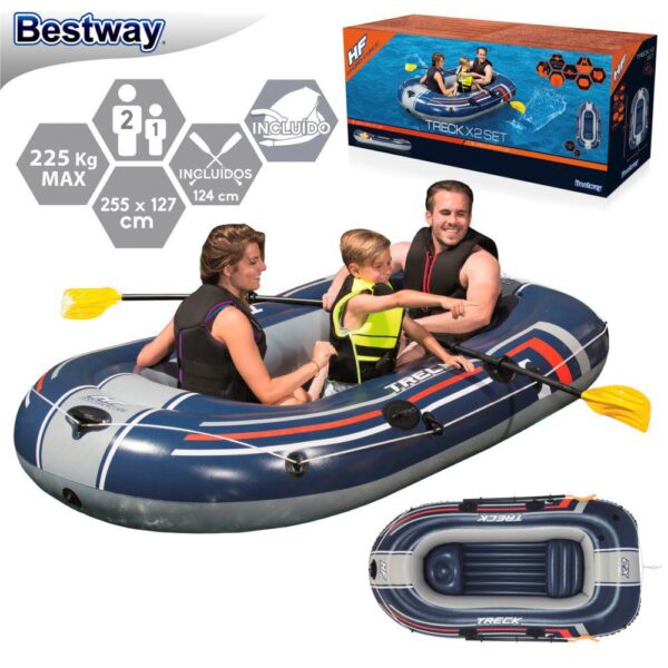 BARCA TRECK X2 C/REMOS E HINCHADOR 255 X 127 CM CAJA IMPRESA