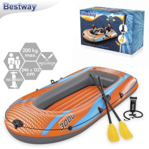 BARCA KONDOR REMOS E HINCHADOR HINCHABLE 246 X 122 CM APTA PARA 2 ADULTOS + 1 NIÑO - CAJA IMPRESA