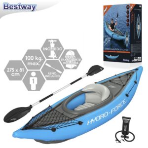 KAYAK INDIVIDUAL HINCHABLE 275 X 81 CM INCLUYE REMO Y BOMBA DE MANO- CAJA IMPRESA