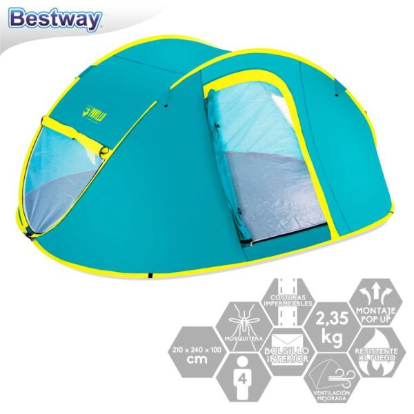 TIENDA CAMPAÑA POP UP 4 PERSONAS 210 X 240 X 100 CM APERTURA POP UP AUTOMATICA- TEJIDO POLYESTER 190 T WATERPROOF- BOLSA TRANSPORTE - CAJA EXPOSITORA 12 UDS