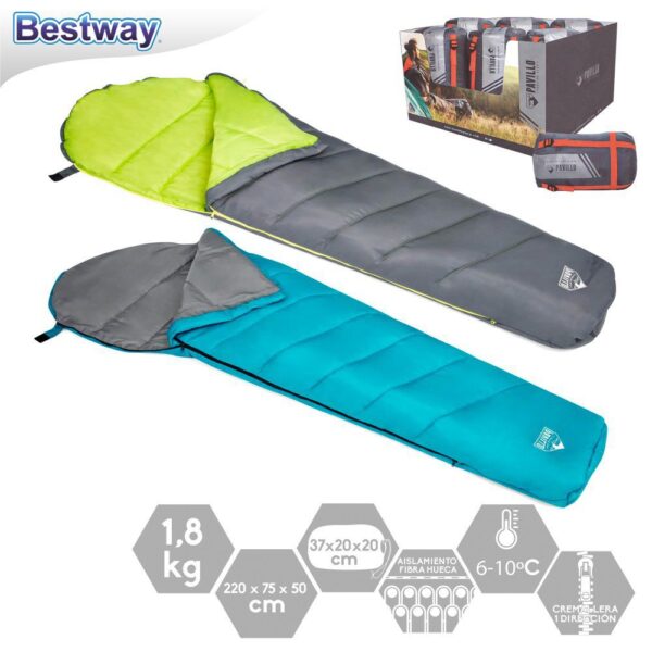 SACO DORMIR HIBERHIDE 10 220 X 75 CM APTO TEMPERATURAS 6º/10º GRADOS CUBIERTA POLYESTER 170 T- RELLENO FIBRA HUECA 170 GSM- BOLSA TRANSPORTE - CAJA EXPOSITORA 12 UDS