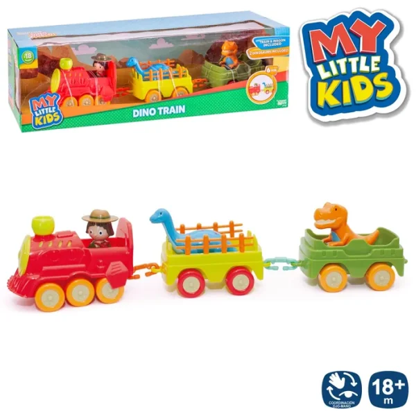 TREN + 2 VAGONES DINO MY LITTLE KIDS 48 X 14 X 14 CM INCLUYE 3 FIGURAS- APTO NIÑOS +18 MESES - CAJA VENTANA