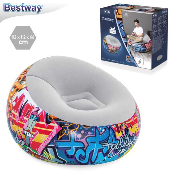 SILLÓN FLOCADO GRAFITTI 112 X 112 X 66 CM CAJA IMPRESA