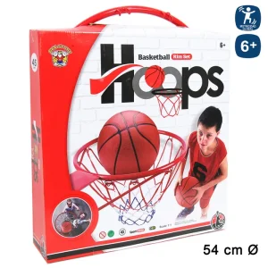 CANASTA ACERO CON RED Y PELOTA 45 CM CAJA IMPRESA 45X54 CM.