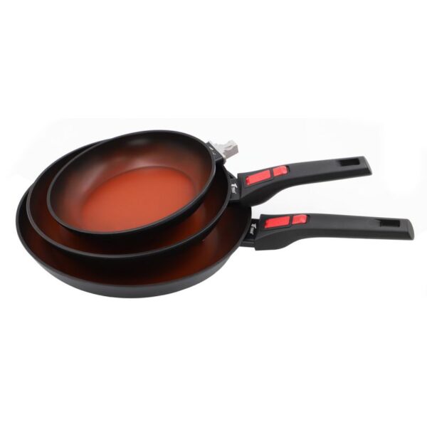 JUEGO DE 3 SARTENES (Ø20/Ø24/Ø28 CM)+ 2 MANGOS DESMONTABLES