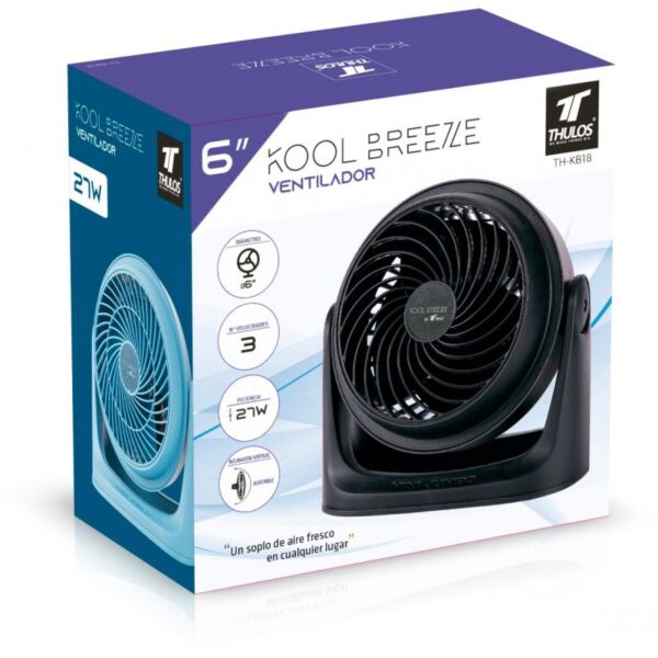 Mini ventilador de ø6", 27W y 3 ajustes de velocidad. THULOS KOOL BREEZE TH-KB18 negro