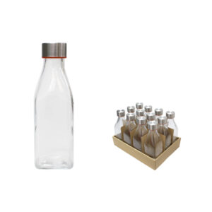 BOTELLA VIDRIO CUAD. TAPON-INOX. 500 ML