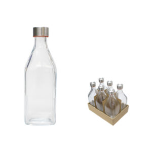 BOTELLA VIDRIO CUAD. TAPON-INOX. 1000 ML