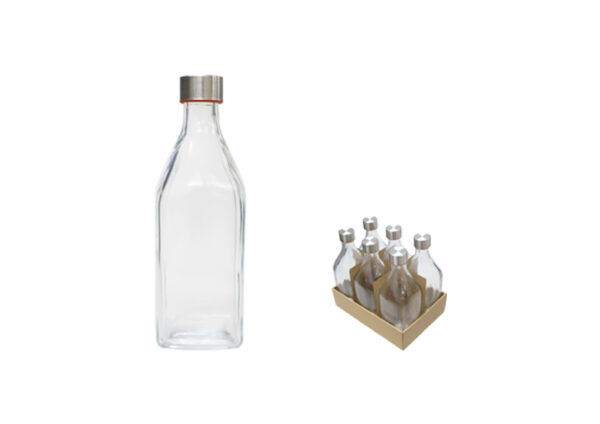 BOTELLA VIDRIO CUAD. TAPON-INOX. 1000 ML