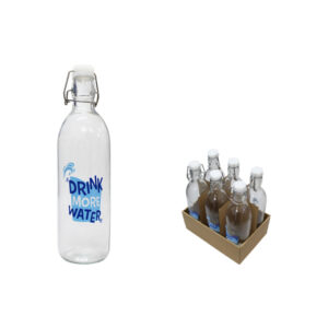 BOTELLA HERMETICA VIDRIO RED. 1000 ML DECO.