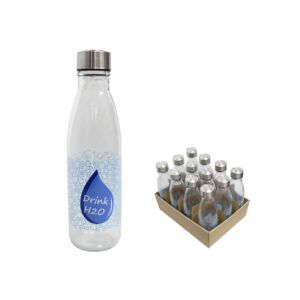 BOTELLA VIDRIO RED. TAPON-INOX. 650 ML DECO.