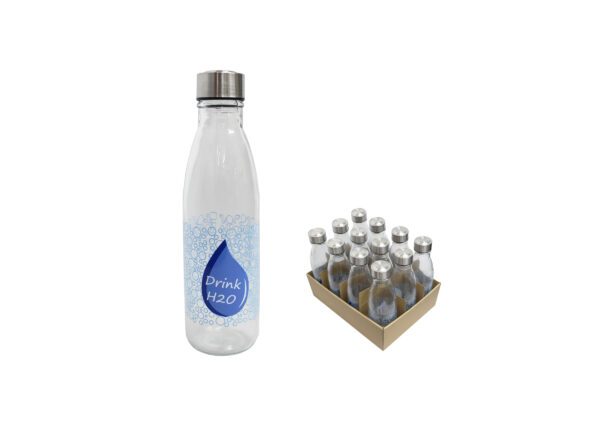 BOTELLA VIDRIO RED. TAPON-INOX. 650 ML DECO.