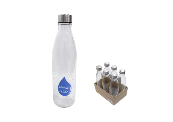 BOTELLA VIDRIO RED. TAPON-INOX. 1000 ML DECO.