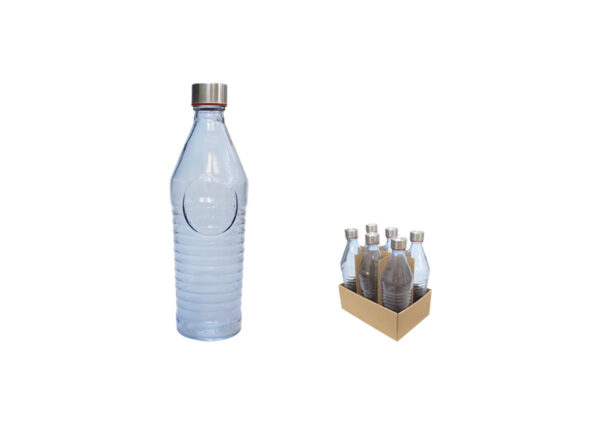 BOTELLA VIDRIO ONDULADA TAPON-INOX. 1000 ML COLOR