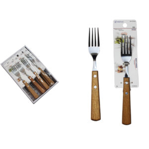 TENEDOR ACERO INOX. MANGO MADERA 205MM