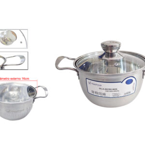OLLA ACERO INOX. INDUCCION CON TAPA Ø16CM