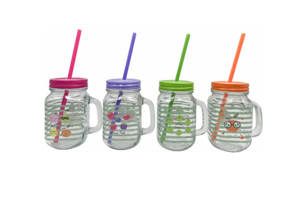 JARRA VIDRIO CON CAÑITA 10.5x7.6x13.2 CM  - 450 ML FRUTA