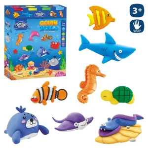 S/4 BOTE PLASTILINA ANIMAL MARINO CON ACCESORIOS - CAJA IMPRESA 21X27 CM