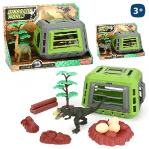 JAULA CON DINOSAURIO CON ACCESORIOS 3/M 18 CM CAJA ABIERTA 28X19 CM