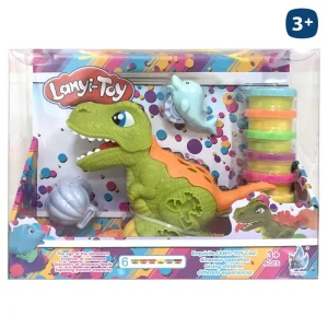 S/6 BOTE PLASTILINA DINOSAURIO Y ACCESORIOS- CAJA ACETATO 28X22 CM