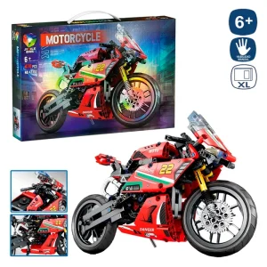 MAQUETA BLOQUES CONSTRUCIÓN XL MOTO ROJO 26 CM CAJA IMPRESA 52X35 CM