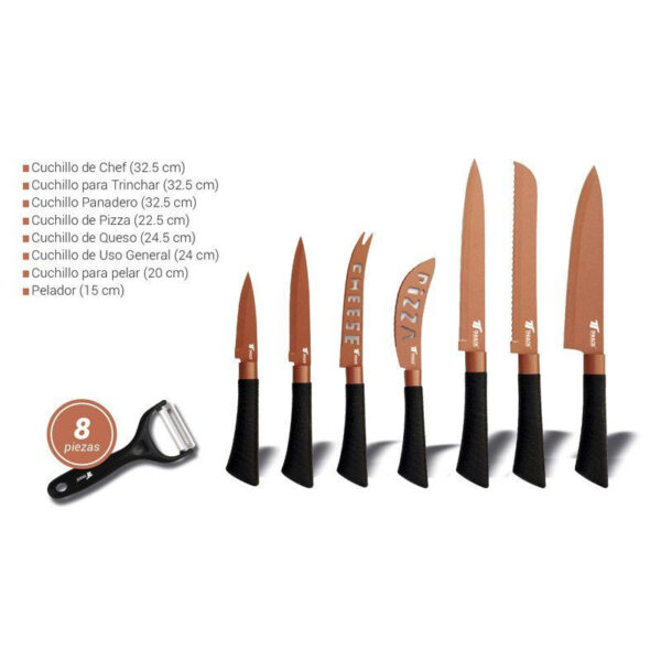 SET DE 8 CUCHILLOS DE COCINA EN COLOR COBRE