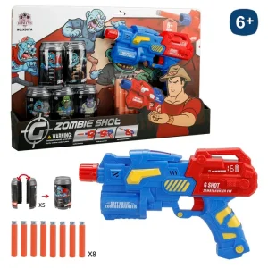 PISTOLA LANZADARDOS 5 DIANAS INCLUYE 8 DARDOS FOAM - CAJA ABIERTA 48X29 CM