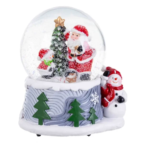 BOLA NIEVE PAPA NOEL CON MÚSICA 13 X 10,50 X 14,50 CM FUNCIONA A CUERDA